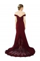 Fournisseurs de Bordeaux foncé Sirène Épaule Dénudée Balayage train Crêpe Stretch Dentelle Longue Formelles Robes demoiselle d'honneur / Robes de soirée / Robes de bal