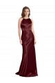 Fournisseurs de Bordeaux foncé Trapèze Bretelles spaghetti Col V Satiné Stretch Longue Formelles Robes demoiselle d'honneur / Robes de soirée / Robes de bal