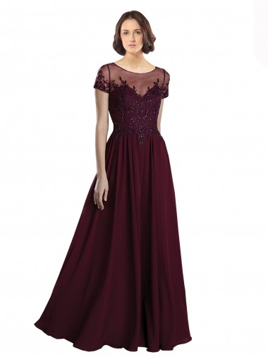 Fournisseurs de Bordeaux foncé Trapèze Col bijou Tulle Mousseline Longue Robes demoiselle d'honneur