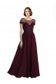 Fournisseurs de Bordeaux foncé Trapèze Col bijou Tulle Mousseline Longue Robes demoiselle d'honneur