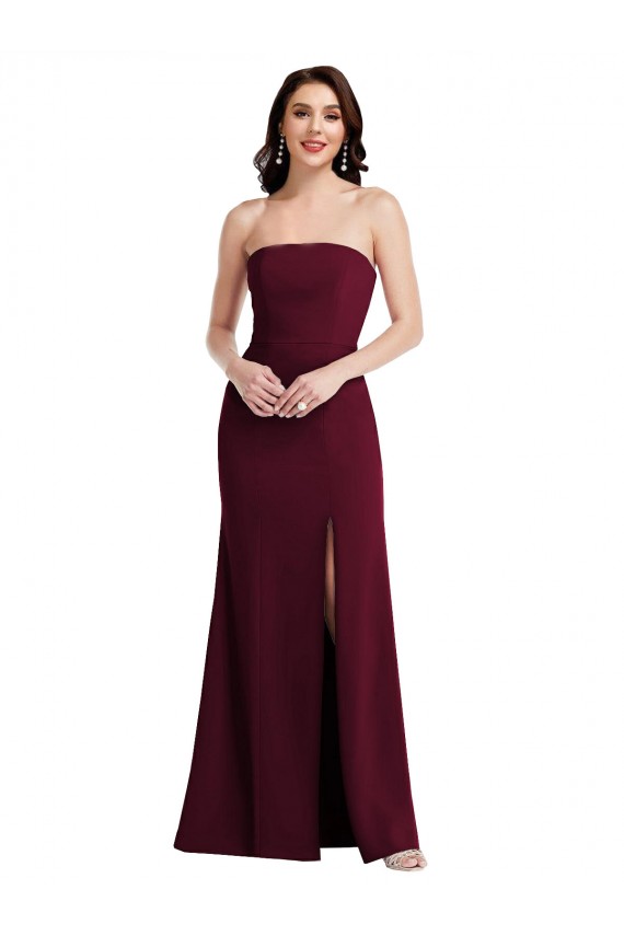 Fournisseurs de Bordeaux foncé Trompette Sans bretelle Crêpe Stretch Longue Robes demoiselle d'honneur / Robes de bal