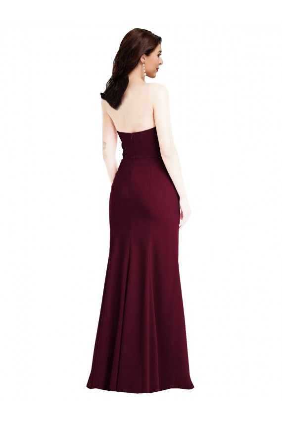 Fournisseurs de Bordeaux foncé Trompette Sans bretelle Crêpe Stretch Longue Robes demoiselle d'honneur / Robes de bal