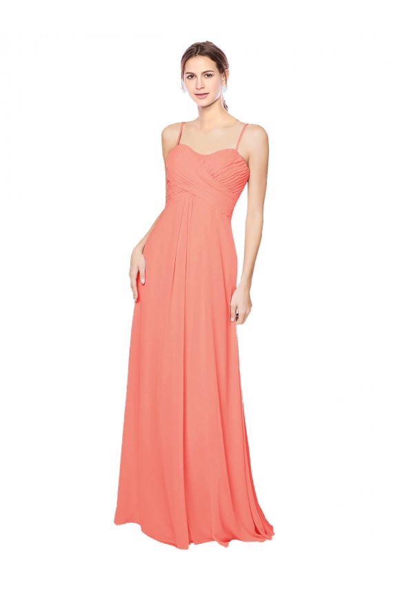 Fournisseurs de Corail Trapèze Bretelles spaghetti Mousseline Longue Robes demoiselle d'honneur