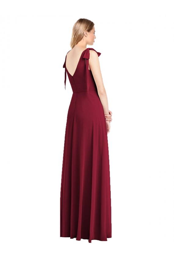 Fournisseurs de Corail Trompette Col V Mousseline Longue Robes demoiselle d'honneur