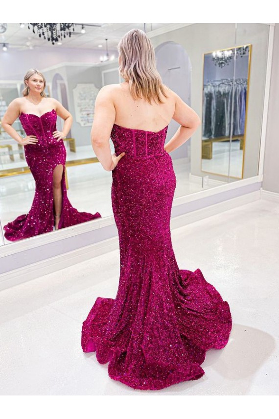 Fournisseurs de Couleur affichée Fourreau Balayage train Paillettes Velours Longue Robes de bal