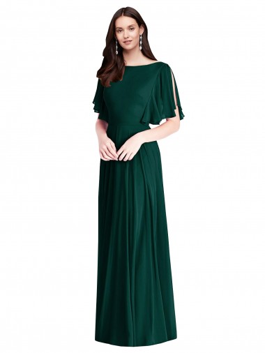 Fournisseurs de Evergreen Trapèze Bateau Mousseline Longue Robes demoiselle d'honneur