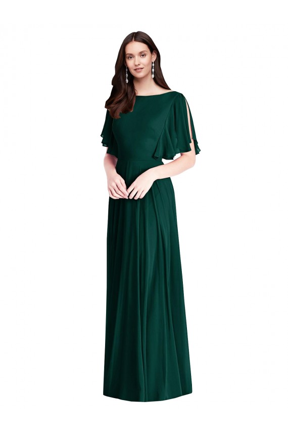 Fournisseurs de Evergreen Trapèze Bateau Mousseline Longue Robes demoiselle d'honneur