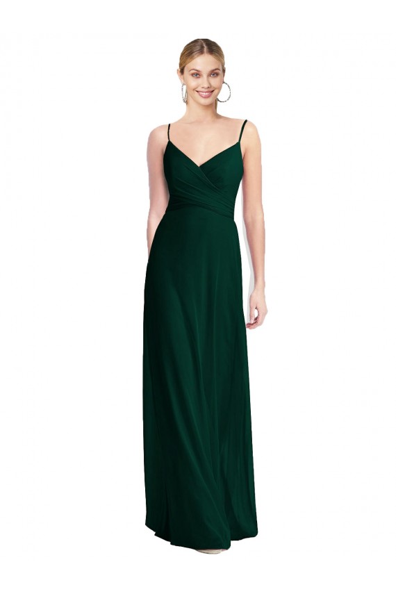 Fournisseurs de Evergreen Trapèze Bretelles spaghetti Col V Mousseline Longue Robes demoiselle d'honneur