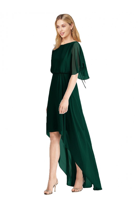 Fournisseurs de Evergreen Trapèze Col rond Mousseline Longue Asymétrique Robes demoiselle d'honneur