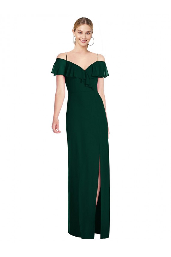 Fournisseurs de Evergreen Trompette Bretelles spaghetti Mousseline Longue Robes demoiselle d'honneur