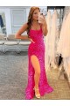 Fournisseurs de Fourreau Bretelles spaghetti Balayage train Paillettes Velours Longue Robes de bal