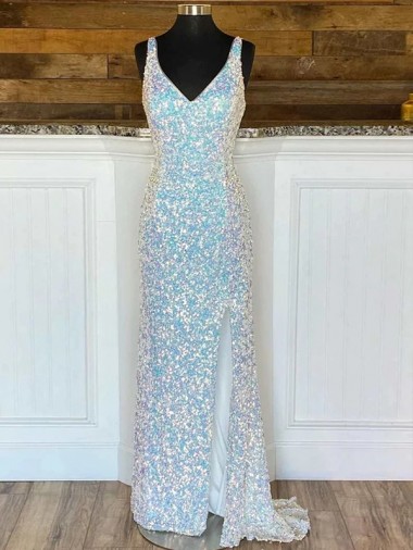Fournisseurs de Fourreau Col V Balayage train Paillettes Velours Longue Robes de bal