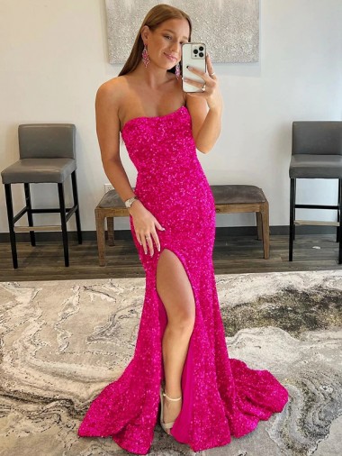 Fournisseurs de Fourreau Sans bretelle Balayage train Paillettes Velours Longue Robes de bal