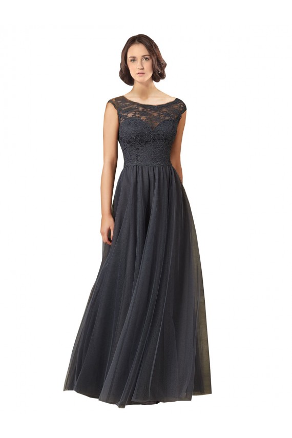 Fournisseurs de Gris ardoise Trapèze Bateau Tulle Dentelle Longue Robes demoiselle d'honneur