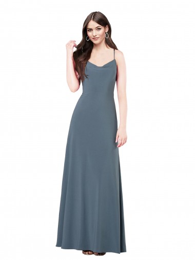 Fournisseurs de Gris ardoise Trapèze Col V Spandex Longue Robes demoiselle d'honneur / Robes de bal