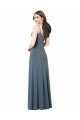 Fournisseurs de Gris ardoise Trapèze Col V Spandex Longue Robes demoiselle d'honneur / Robes de bal
