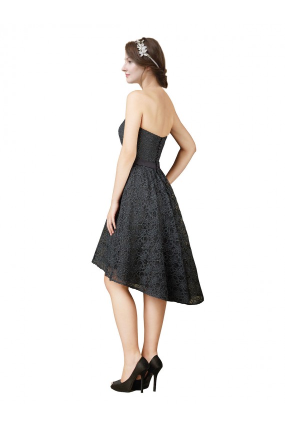 Fournisseurs de Gris ardoise Trapèze Dentelle Courte Asymétrique Robes demoiselle d'honneur / Robes de cocktail