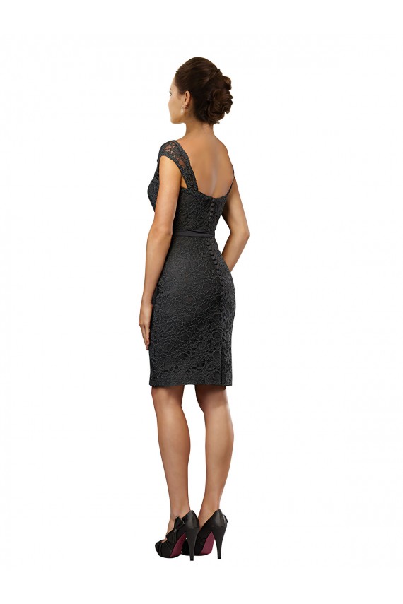 Fournisseurs de Gris ardoise Trapèze Épaule Dénudée Mousseline Dentelle Courte Robes demoiselle d'honneur / Robes de cocktail