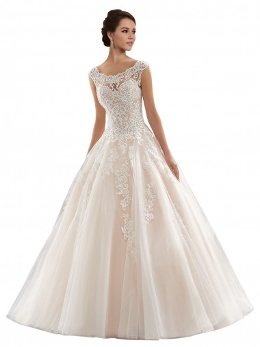 Fournisseurs de Ivoire & Champagne Princesse Bateau Tulle Dentelle Robes de mariée