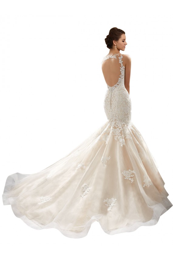 Fournisseurs de Ivoire & Champagne Sirène Col V Tulle Dentelle Classique Robes de mariée