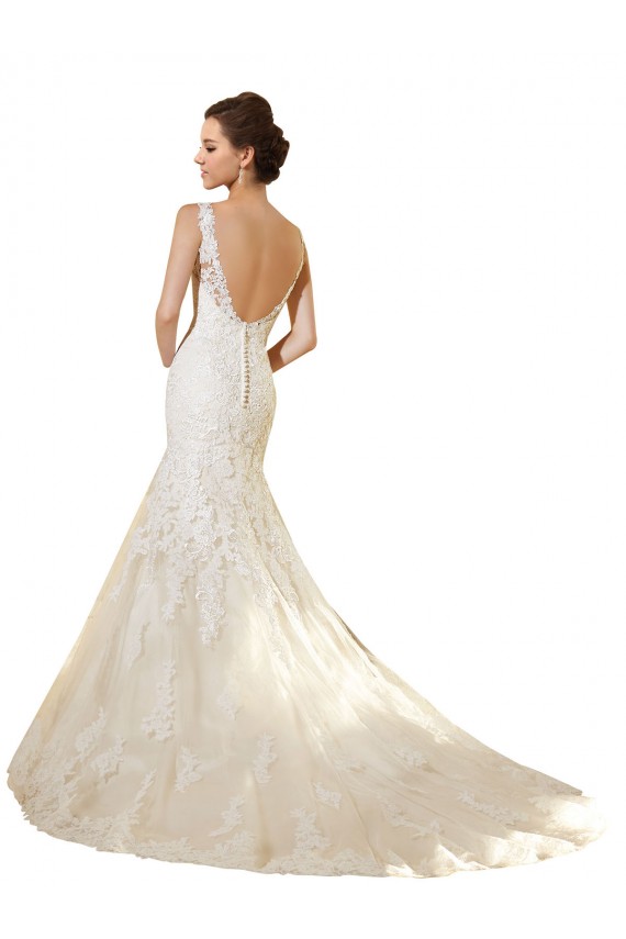 Fournisseurs de Ivoire & Champagne Sirène Col V Tulle Dentelle Robes de mariée