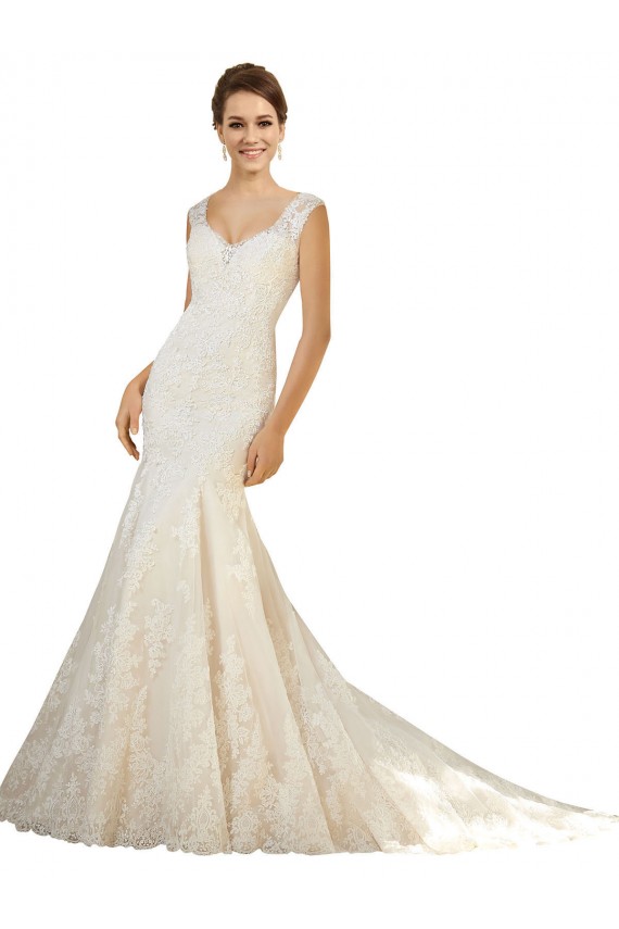 Fournisseurs de Ivoire & Champagne Sirène Col V Tulle Dentelle Robes de mariée