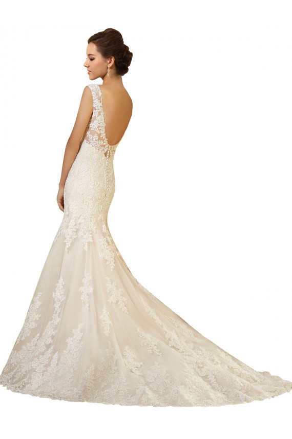 Fournisseurs de Ivoire & Champagne Sirène Col V Tulle Dentelle Robes de mariée