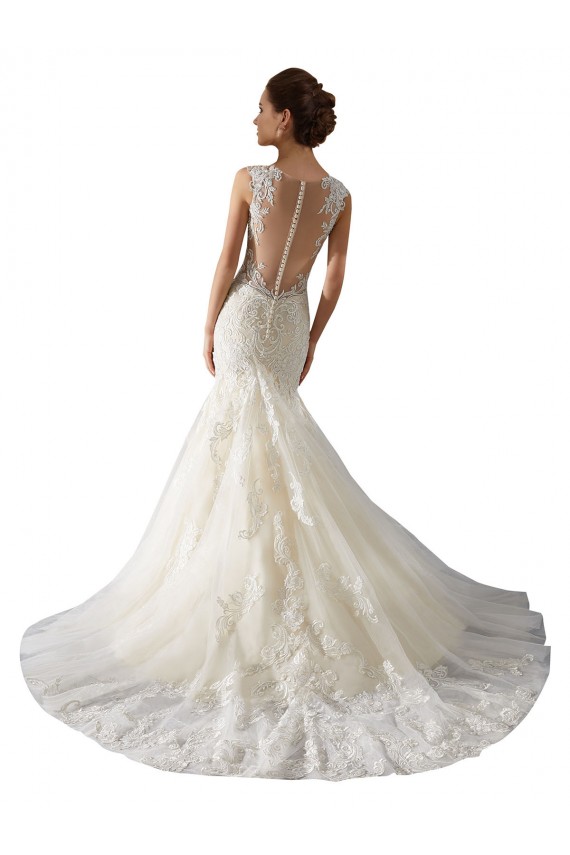 Fournisseurs de Ivoire & Champagne Sirène Col V Tulle Dentelle Robes de mariée