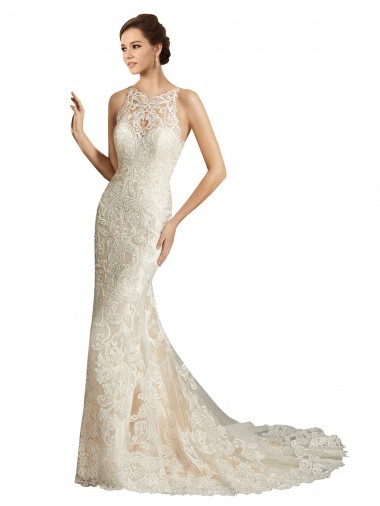 Fournisseurs de Ivoire & Champagne Sirène Illusion Tulle Dentelle Classique Robes de mariée