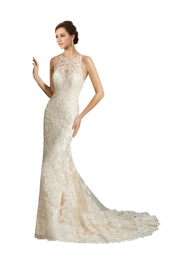 Fournisseurs de Ivoire & Champagne Sirène Illusion Tulle Dentelle Classique Robes de mariée