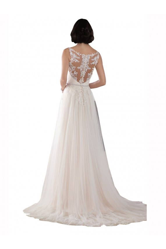 Fournisseurs de Ivoire & Champagne Trapèze Illusion Balayage train Tulle Boho Robes de mariée