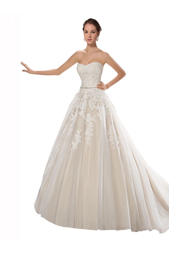 Fournisseurs de Ivoire & Champagne Trapèze Sans bretelle Tulle Dentelle Robes de mariée