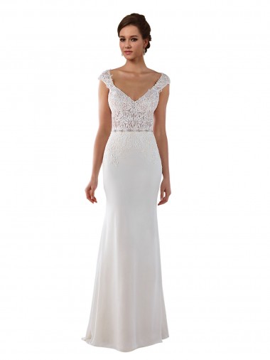 Fournisseurs de Ivoire Fourreau Col V Dentelle Crêpe Stretch Robes de mariée