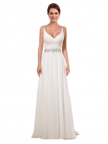Fournisseurs de Ivoire Fourreau Col V Mousseline Classique Robes de mariée