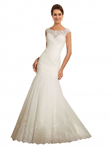 Fournisseurs de Ivoire Sirène Bateau Tulle Dentelle Robes de mariée