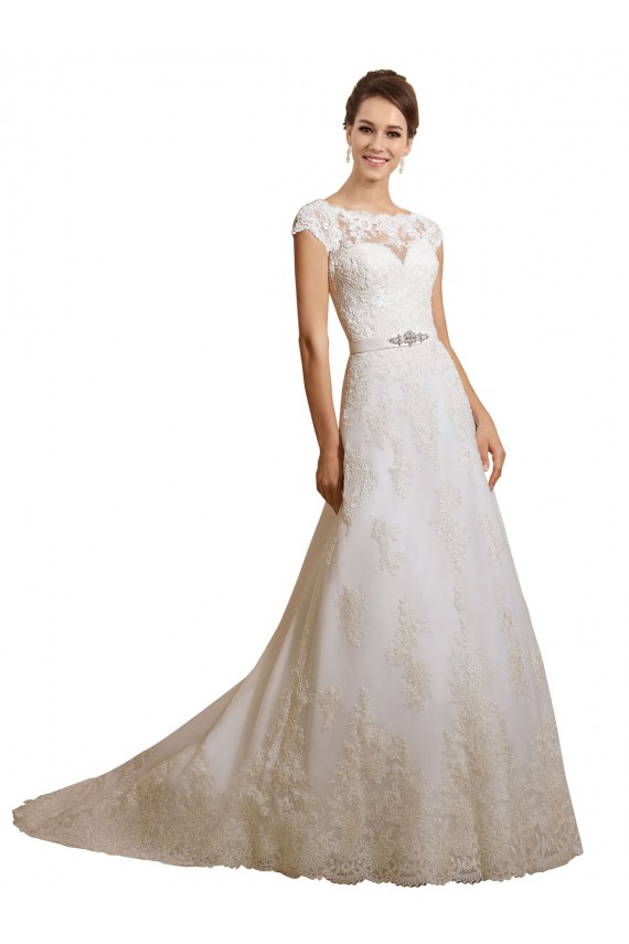 Fournisseurs de Ivoire Trapèze Illusion Tulle Dentelle Classique Robes de mariée