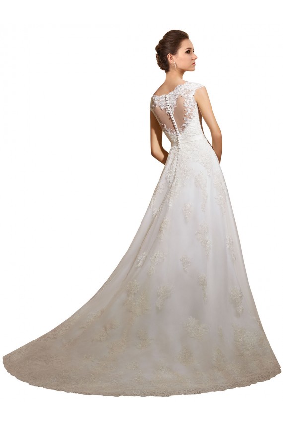 Fournisseurs de Ivoire Trapèze Illusion Tulle Dentelle Classique Robes de mariée