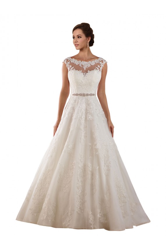 Fournisseurs de Ivoire Trapèze Illusion Tulle Dentelle Classique Robes de mariée