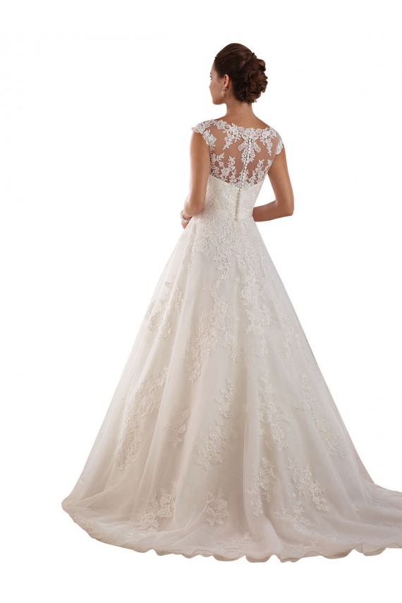 Fournisseurs de Ivoire Trapèze Illusion Tulle Dentelle Classique Robes de mariée