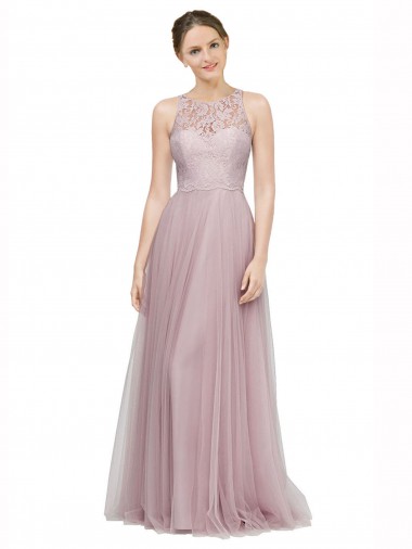 Fournisseurs de Light Lilac Trapèze Tulle Dentelle Longue Robes demoiselle d'honneur