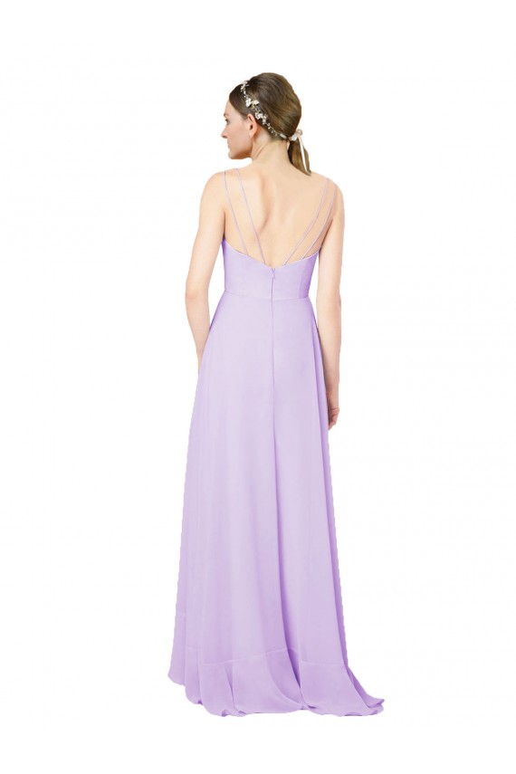 Fournisseurs de Lilas Fourreau Col V Mousseline Longue Asymétrique Robes demoiselle d'honneur