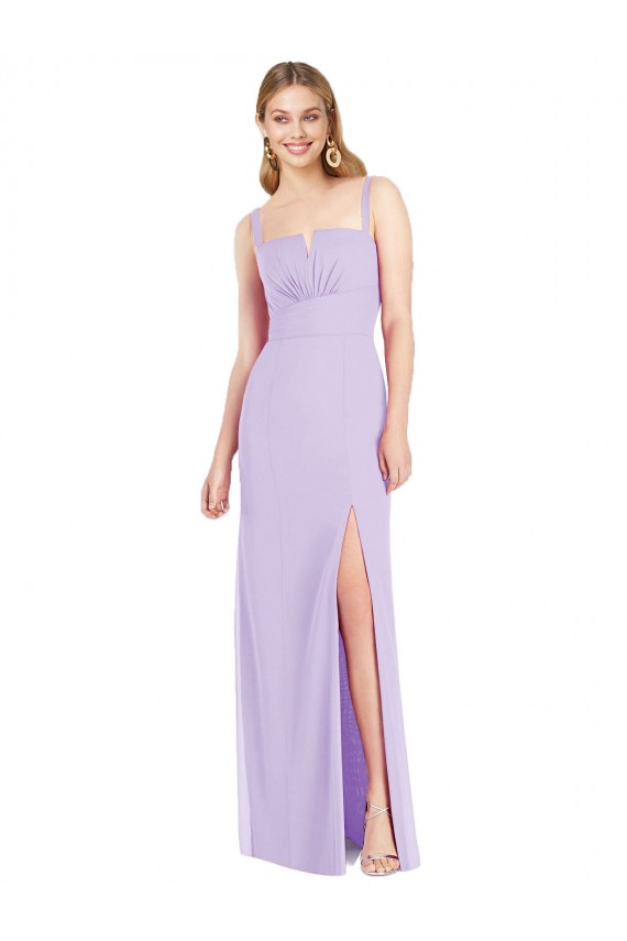 Fournisseurs de Lilas Sirène Bretelles spaghetti Col V Sans bretelle Mousseline Longue Robes demoiselle d'honneur