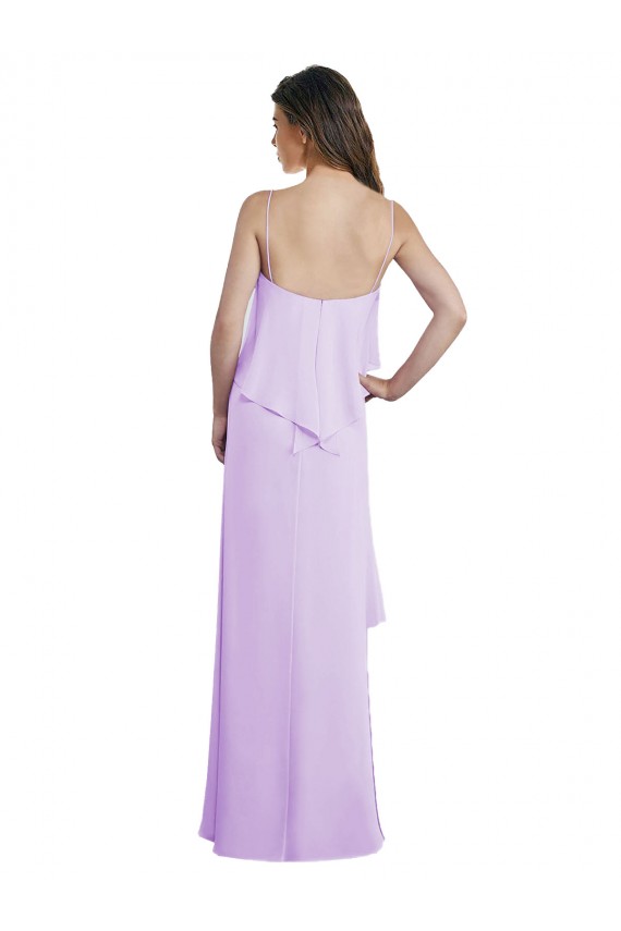 Fournisseurs de Lilas Trapèze Bretelles spaghetti Scoop Mousseline Longue Robes demoiselle d'honneur