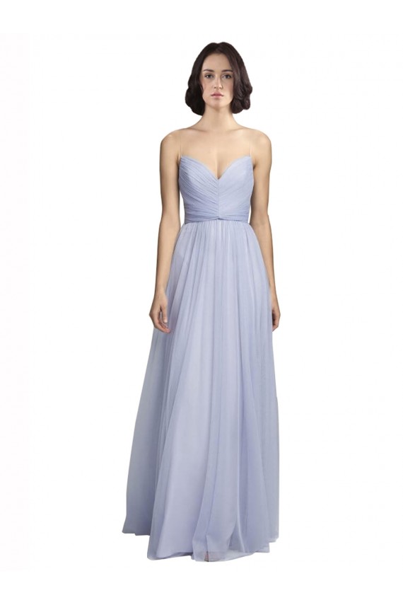 Fournisseurs de Lilas Trapèze Bretelles spaghetti Tulle Longue Robes demoiselle d'honneur