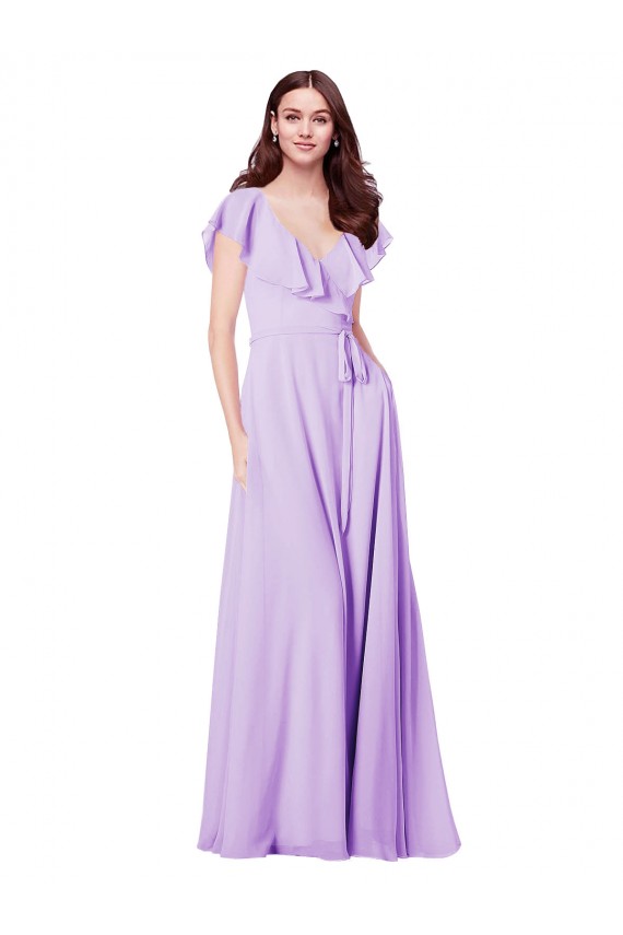Fournisseurs de Lilas Trapèze Col V Mousseline Longue Robes demoiselle d'honneur