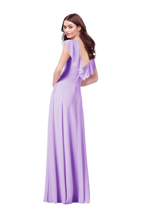 Fournisseurs de Lilas Trapèze Col V Mousseline Longue Robes demoiselle d'honneur