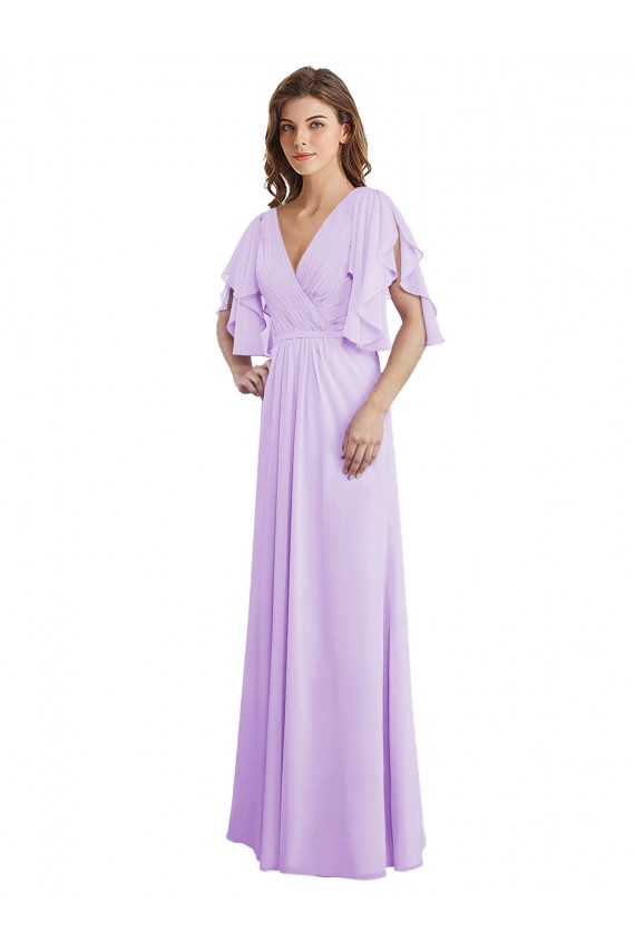 Fournisseurs de Lilas Trapèze Col V Mousseline Longue Robes demoiselle d'honneur
