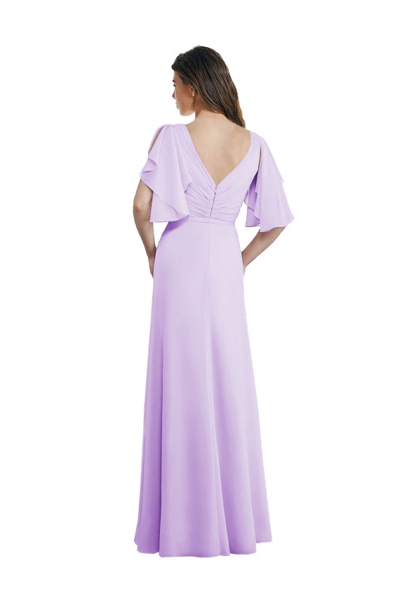 Fournisseurs de Lilas Trapèze Col V Mousseline Longue Robes demoiselle d'honneur