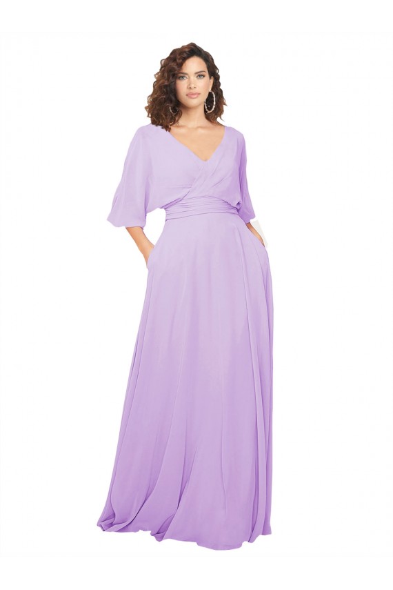 Fournisseurs de Lilas Trapèze Col V Mousseline Longue Robes demoiselle d'honneur