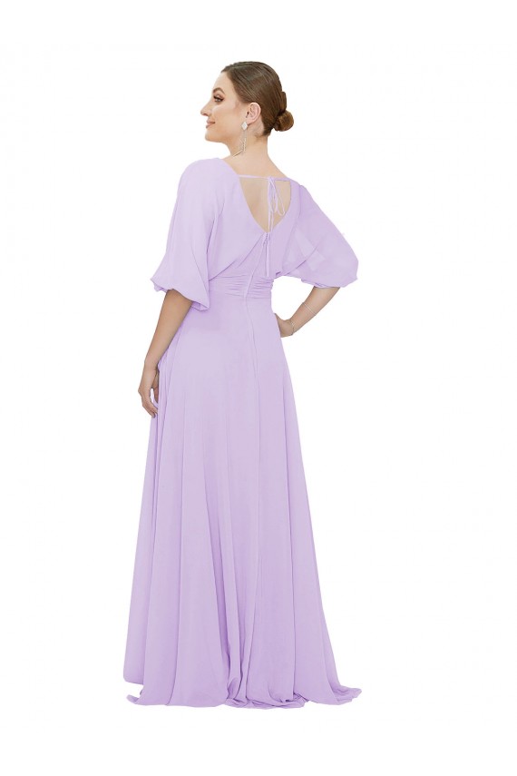 Fournisseurs de Lilas Trapèze Col V Mousseline Longue Robes demoiselle d'honneur